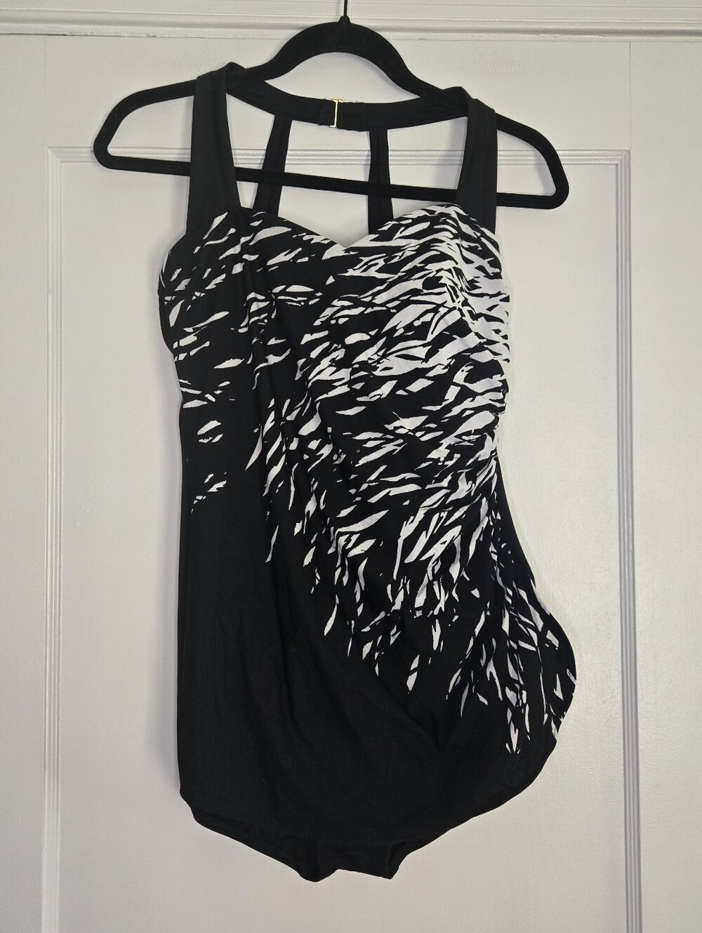Lands' End Black and White One-Piece Swimsuit with Skirt Front Women's 12L
